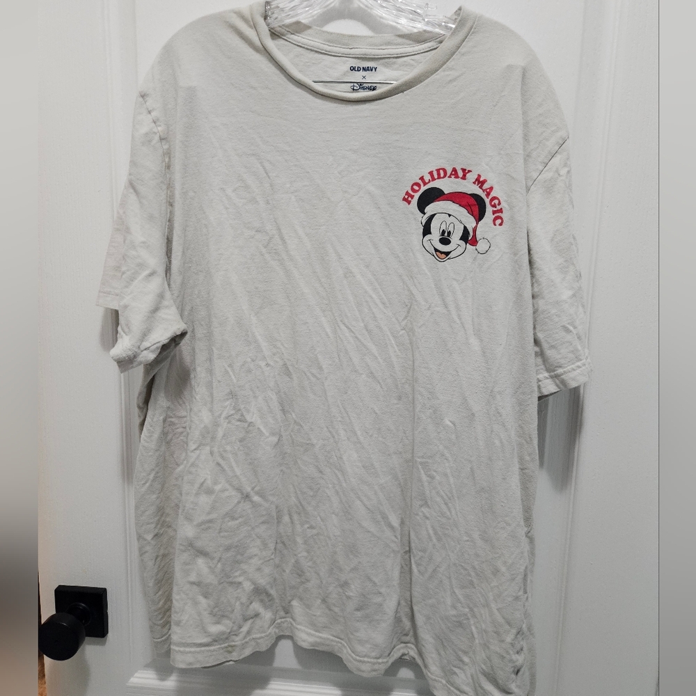 EUC Disney x Old Navy Holiday Graphic T-Shirt cream Mickey Pluto 3xl Xxxl